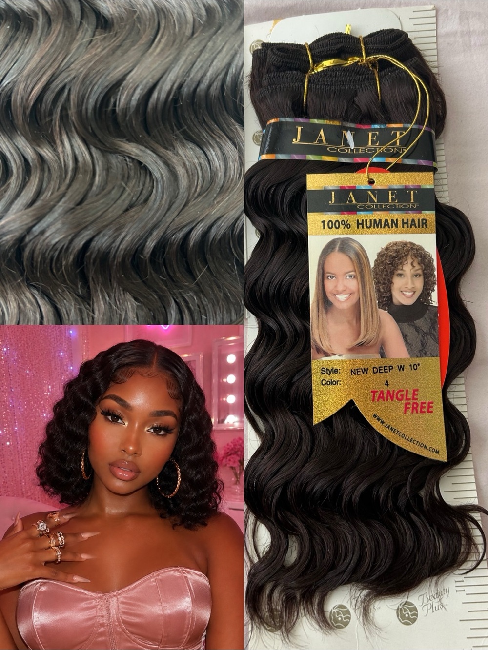 Janet Collection Human Hair Deep Wave 10” Extensions - Color 4 (Dark Brown)